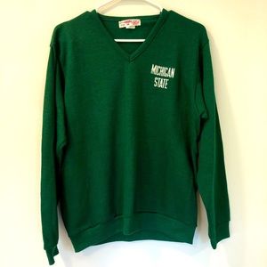 Michigan State V-neck vintage green tailgating, cheerleading sweater. Size M